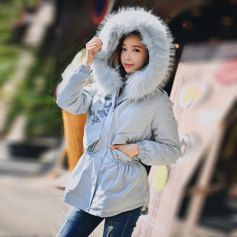 Raccoon Fur Hooded Down Coat Size S